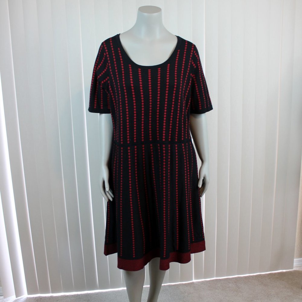 Danny & Nicole Fit & Flare Sweater Dress 3X Red Black Stretch Knit